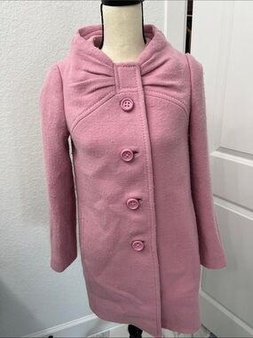 Kate Spade Pink Button-Front Bow Wool Pea Coat